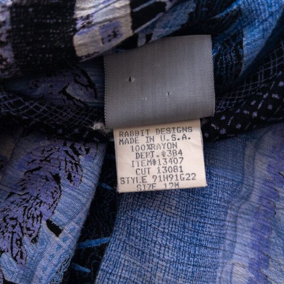 VTG 90s Rabbit Rabbit Rabbit Design Abstract Blue Layered Maxi Dress Size 12M - Picture 12 of 15